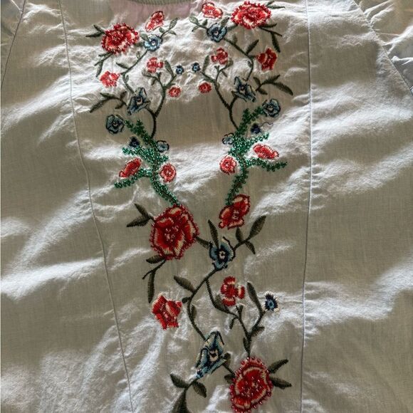 Zara Lightweight Cotton Floral Embroidered/Beaded Ruffle Top in Light Blue - Picture 6 of 9